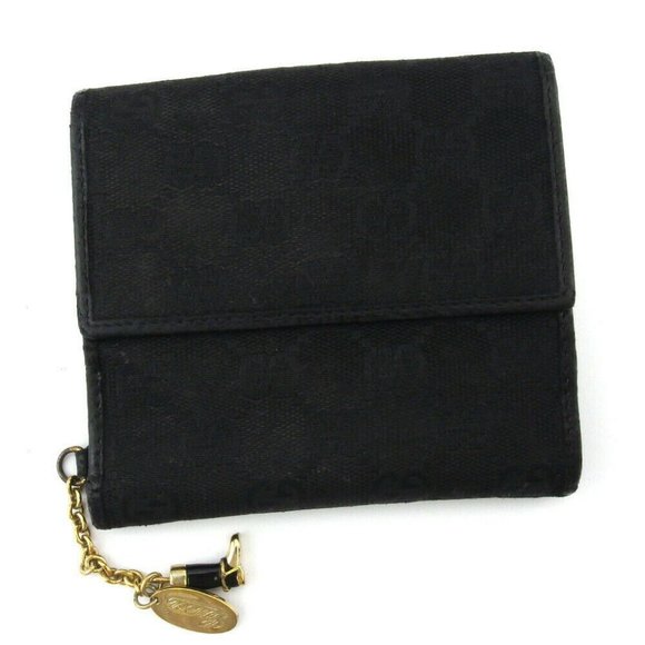 GUCCI W Hook Wallet GG Canvas Canvas ~ Leather Auth Used T19021 - Picture 1 of 10